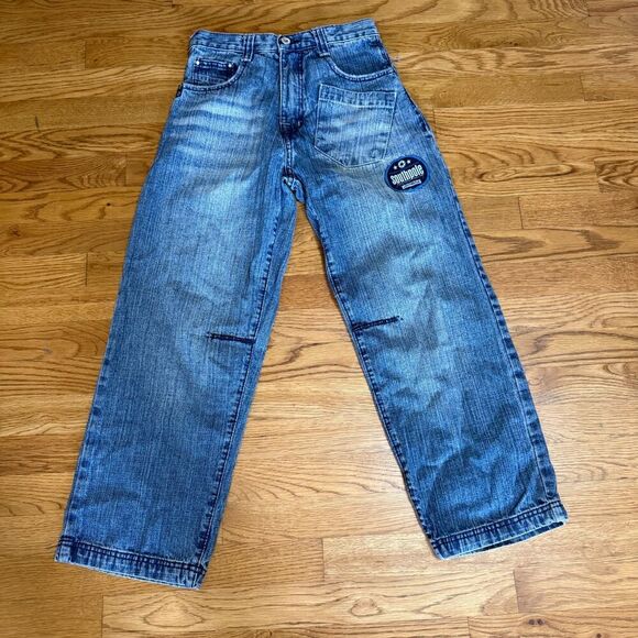 Vintage South‎ Pole Y2K Jeans Baggy Denim Embroidered Distressed Size 12 - Picture 1 of 5